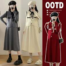 批发实拍有货2025孕妇新品秋冬时尚气质长袖小香风毛衣+连衣裙两件套