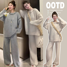 批发实拍有货2025秋冬孕妇新品慵懒风纯色宽松显瘦软糯上衣休闲裤套装