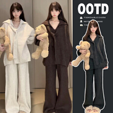 批发新品有货2025孕妇装秋冬时尚洋气时髦针织上衣+阔腿裤孕妇两件套