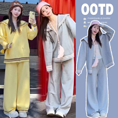 批发新品有货2025孕妇装秋冬新款针织两件套韩版连帽宽松休闲风套装