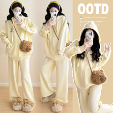 批发实拍有货2025秋冬新品孕妇宽松长袖卫衣+长裤绣花休闲孕妇两件套