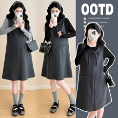 批发实拍2025秋冬新款孕妇毛呢背心裙+高领打底孕妇连衣裙套装6276