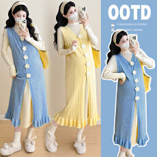 批发实拍2025孕妇装秋冬套装时尚款新款宽松潮妈大码针织孕妇两件套