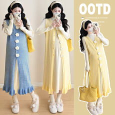 批发实拍2025孕妇装秋冬套装时尚新款宽松小清新针织孕妇两件套6281