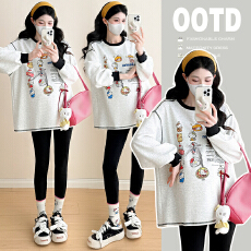 批发实拍2025秋冬新款孕妇长袖卫衣中长款连衣裙打底大码孕妇上衣6288