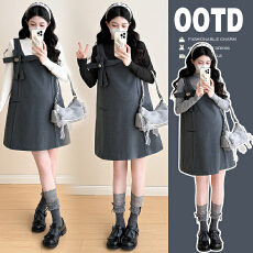 批发实拍2025孕妇秋装大码新款背心连衣裙+打底衫套装时尚背孕妇套装