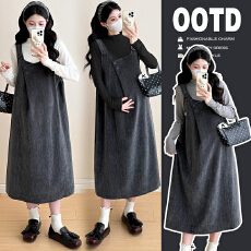 批发实拍2025孕妇新款秋冬季时尚打底衫毛衣+绒呢背心裙孕妇裙套装潮