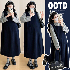 批发实拍~2025秋冬新品套装韩版时尚宽松波点上衣+背心裙孕妇两件套