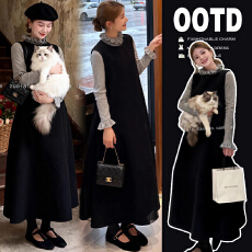 批发有货2025孕妇减龄公主风打底衫叠穿背心毛呢连衣裙休闲温柔风套装