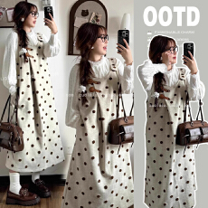 批发2025 秋冬穿搭新款韩系温柔风打底衫波点吊带孕妇连衣裙两件套