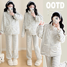 批发实拍2025秋冬新品孕妇装简约条纹家居服睡衣外穿潮妈孕妇套装6305