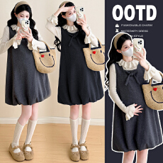 批发实拍2025新品<b class='q'>孕妇装</b>秋冬堆堆领毛衣<b class='q'>上衣</b>+花苞裙宽松两件套套装