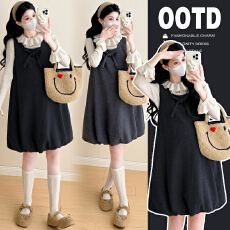 批发实拍2025新品<b class='q'>孕妇装</b>秋冬潮妈堆堆领毛衣<b class='q'>上衣</b>+花苞裙宽松<b class='q'>孕妇</b><b class='q'>套装</b>