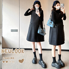 批发实拍2026秋冬季新款孕妇亮片毛呢小香风高级感孕妇连衣裙套装6317