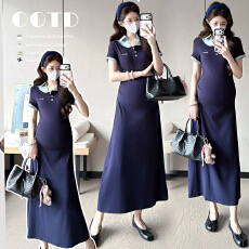 批发实拍有货  2026年夏季新款翻领拼接气质孕妇短袖<b class='q'>连衣裙</b>6320