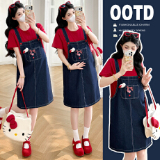 批发有货 实拍 2026新款夏季孕妇时尚宽松休闲背带<b class='q'>裙</b> +棉<b class='q'>T</b>孕妇装套装