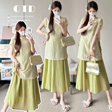 批发有货 实拍2026夏季新款<b class='q'>孕妇</b><b class='q'>轻薄</b>提花上衣+吊带连衣裙<b class='q'>孕妇</b><b class='q'>两件套</b>