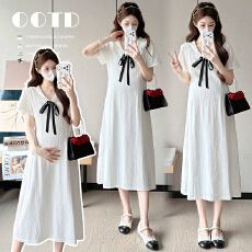 批发有货 实拍2026新款夏季气质简约感绝美长裙白色<b class='q'>孕妇</b><b class='q'>短袖</b>连衣裙