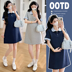 批发有货实拍2026夏季新品韩系时尚翻领宽松休闲显瘦小个子<b class='q'>孕妇</b><b class='q'>连衣裙</b>