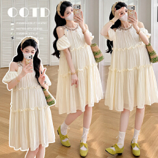 批发有货实拍2026夏季新品<b class='q'>孕妇</b><b class='q'>甜美</b>圆领露肩温柔风减龄<b class='q'>短袖</b><b class='q'>孕妇</b><b class='q'>连衣裙</b>