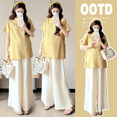 批发有货实拍2026夏季新品<b class='q'>孕妇</b><b class='q'>百搭</b>立领短袖+宽松阔腿裤<b class='q'>孕妇</b><b class='q'>两件套装</b>