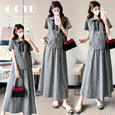 批发有货实拍2026<b class='q'>孕妇</b><b class='q'>夏季</b>韩版时尚甜美格子<b class='q'>上衣</b>+抽绳半身裙<b class='q'>孕妇</b><b class='q'>套装</b>