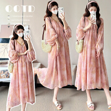 批发有货实拍2026夏季新品孕妇装法式气质V领宽松长袖连衣裙仙女裙