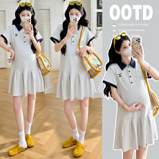 批发实拍 2026 夏季新品孕妇小清新短袖<b class='q'>连衣裙</b>孕妇时尚百搭刺绣<b class='q'>翻领</b>裙