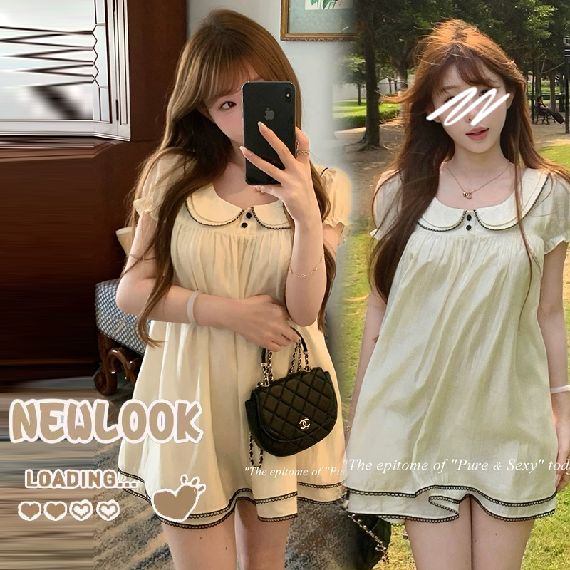 임산부 여름 신제품 2026 캐주얼 베이비 칼라 거품 소매 임산부 여성 드레스 여름 하이웨이스트 한 마디 미니 스커트