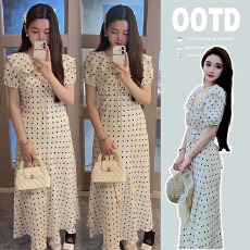 批发孕妇2026夏季新品初恋裙显瘦甜美荷叶边波点短袖孕妇连衣裙长裙