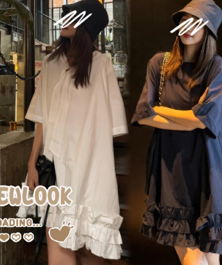 출산 착용 2026 여름 신제품 달콤함 프릴 패치워크 A라인 스커트 품격 연령 감소 반팔 임산부 드레스