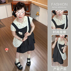 批发孕妇新品2026夏季简约法式衬衫短袖上衣+减龄宽松背带裙孕妇套装