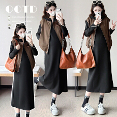 批发实拍2026秋冬新品<b class='q'>孕妇</b><b class='q'>慵懒</b>风外穿马甲+<b class='q'>宽松</b>不显怀过膝长裙两件套
