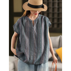 批发2026复古汉麻<b class='q'>衬衫女</b>气质短袖套头衫宽松夏季上衣麻衫