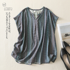 批发2026复古汉麻<b class='q'>衬衫女</b>气质短袖套头衫宽松夏季上衣麻衫