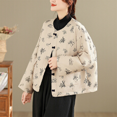 批发砂洗<b class='q'>亚麻</b>棉衣女夹棉加厚盘扣复古保暖棉袄