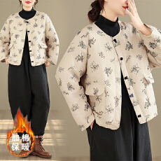 批发砂洗<b class='q'>亚麻</b>棉衣女夹棉加厚盘扣复古保暖棉袄