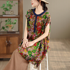 批发实拍 立领半开扣包肩<b class='q'>连衣裙</b><b class='q'>女</b>夏季宽松<b class='q'>大码</b>新中式国风薄款衬衫裙