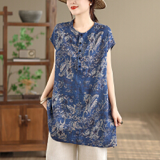 批发实拍 立领半开扣包肩<b class='q'>连衣裙</b><b class='q'>女</b>夏季宽松<b class='q'>大码</b>新中式国风薄款衬衫裙