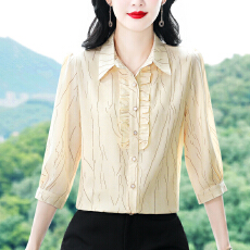 批发实拍2026夏季新款气质印花遮肚显瘦高档桑蚕丝洋气衬衣