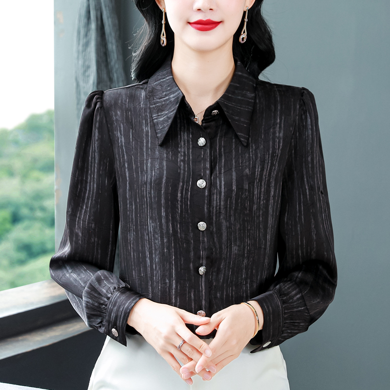 실사 2026 봄 새로운 레트로 프린트 셔츠 여성 긴 소매 맨위