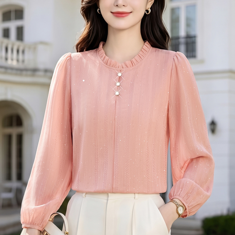 女士长袖衬衫夏季新款显瘦减龄气质宽松优雅高档小衫 服裝批發女裝批發服飾貨源