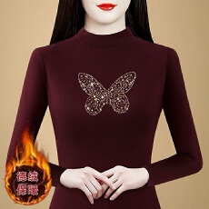 批发2026烫钻蝴蝶半高领双面德绒打底衫女秋冬洋气百搭长袖内搭上衣潮