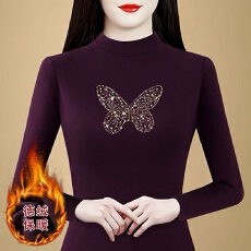批发2026烫钻蝴蝶半高领双面德绒打底衫女秋冬洋气百搭长袖内搭上衣潮