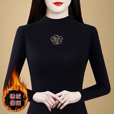 批发2026烫钻蝴蝶半高领双面德绒打底衫女秋冬洋气百搭长袖内搭上衣潮