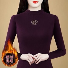 批发2026烫钻蝴蝶半高领双面德绒打底衫女秋冬洋气百搭长袖内搭上衣潮