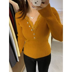 批发纯欲风V领小众蕾丝花边打底衫修身<b class='q'>显瘦</b>针织内搭上衣女