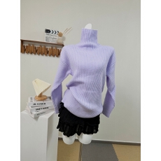 批发十三行女冬韩<b class='q'>系</b>慵懒松弛感软糯坑条高领蓝色打底毛衣保暖上衣潮