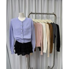 批发2025秋冬新款韩版设计感显瘦百搭马海毛排扣<b class='q'>开衫</b>圆领针织<b class='q'>毛衣</b>外套