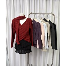 秋冬气质麻花编织V领交叉显瘦百搭打底保暖毛衣配围巾